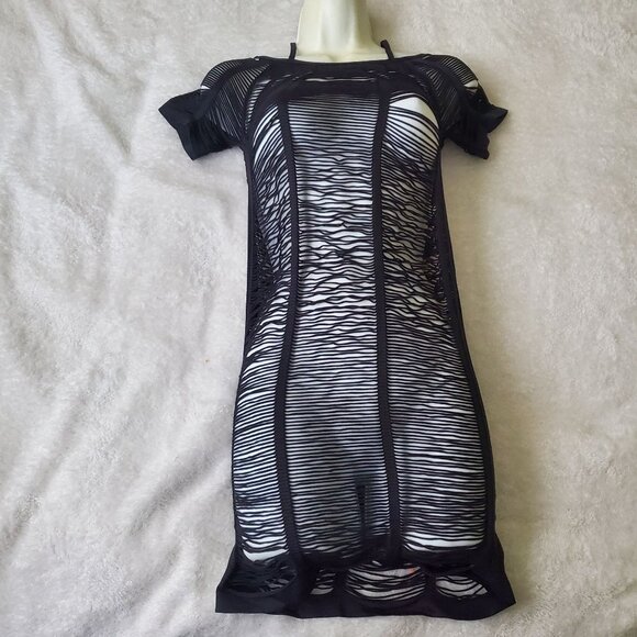 Womens Mini dress see through no label but fits like XS to Small black color - Picture 4 of 8